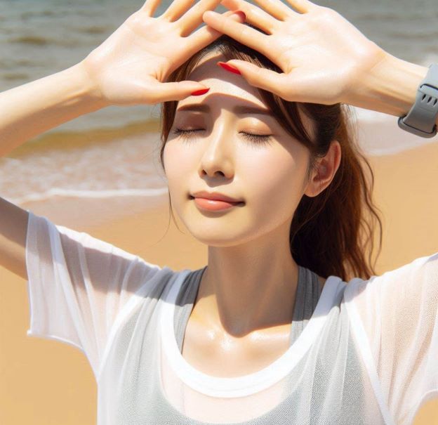 woman sweating under the sun