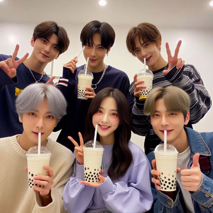 kpop idols drinking bubble tea