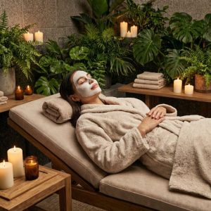 A celebrity relaxing in a spa setting